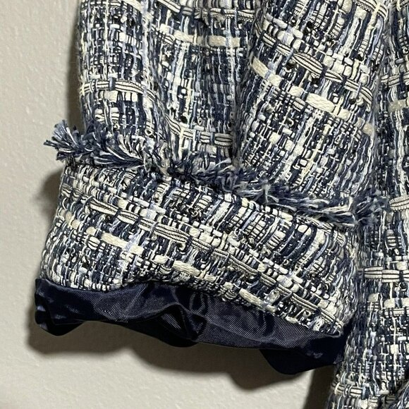 Talbots Tweed Suit Business Jacket Women Size Petite 8P Blue Pocket Grid Modern - Picture 6 of 12